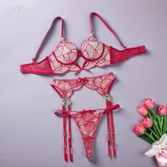 Ladies' Fashion Embroidered Lingerie Bra Set - Wine Red - View 1