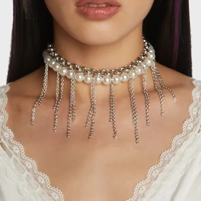 Pearl Tassel Fun Design Double-layer Retro Necklace Women's Accessories
