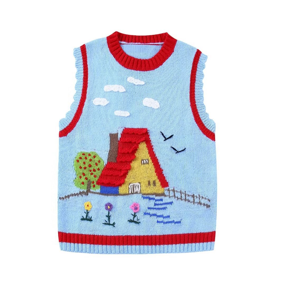 Women's All match Embroidery Knitted Vest Blue Knitted Vest - Shop at LoveMi