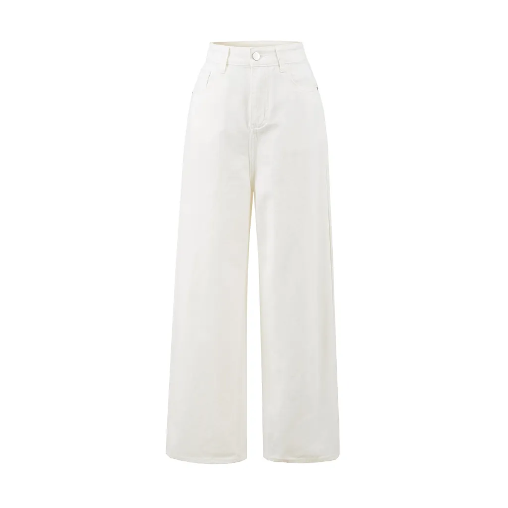 High Waist Wide Leg Leisure Straight Mopping Pants - White