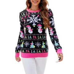 Round Neck Small Snowman Jacquard Knit Sweater - M1041-L - View 1