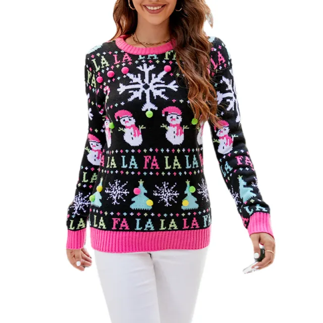 Round Neck Small Snowman Jacquard Knit Sweater M1041 - Shop at LoveMi