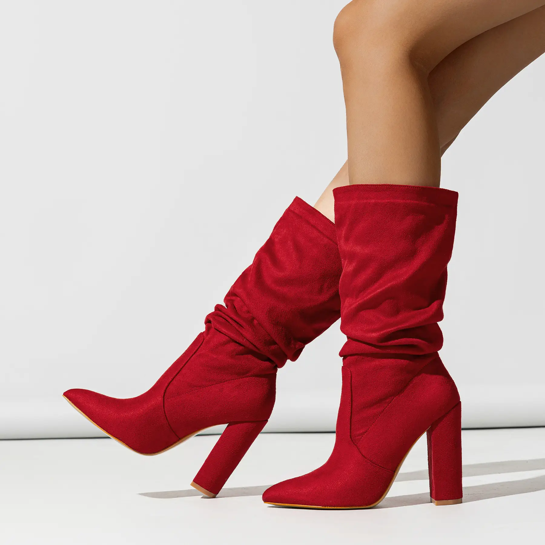 New Chunky Heel Pointed-toe Fashion High Heel Pile Style Boots