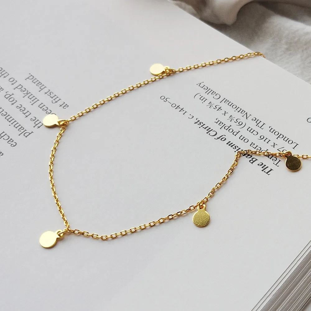 Sterling Silver Small Round Slice Ornament Simple Temperament Clavicle Chain Decoration Necklace