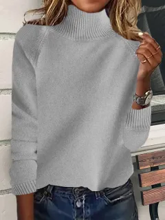 Women's Raglan Turtleneck Sweater Thickened High Stand Collar - Grey - View 1