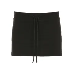 Simple Drawstring Split Solid Color Low Waist Anti-exposure Slimming Sheath Pantskirt - Black - View 1