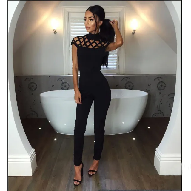 Women's Jumpsuit Trousers Summer Burnt Flower One piece Black - Shop at LoveMi