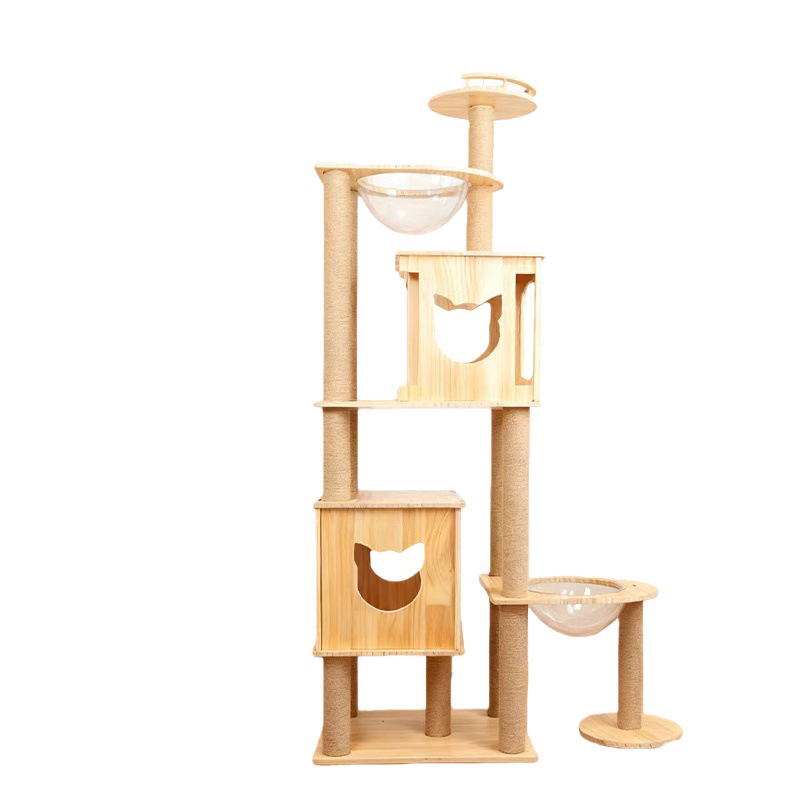 Capsule-style Sisal Column Multi-level Jumping Platform Cat Tree With Cat Bed - Capsule-style Sisal Column Multi-level Jumping Platform Cat Tree With Cat Bed Multilayered Wood Color