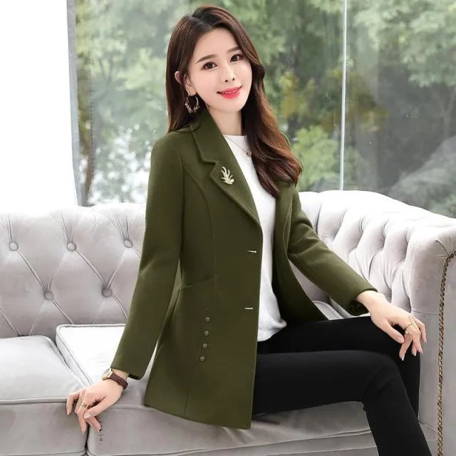 Woolen Coat Women's Short Slim Fit Slimming Army Green 2 Single Lining - Shop at LoveMi