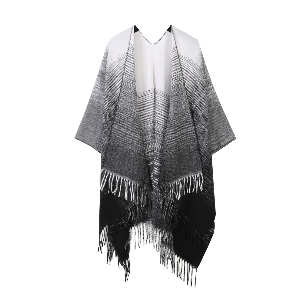 Western Style All-matching Gradient Color Talma Vintage Tassel Scarf