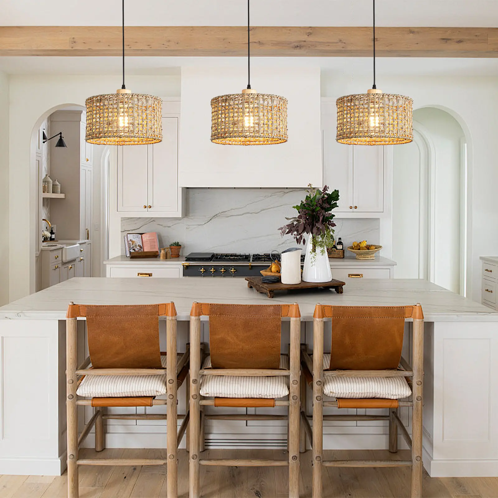 Vintage Rattan Bed Breakfast Cafe Chandelier