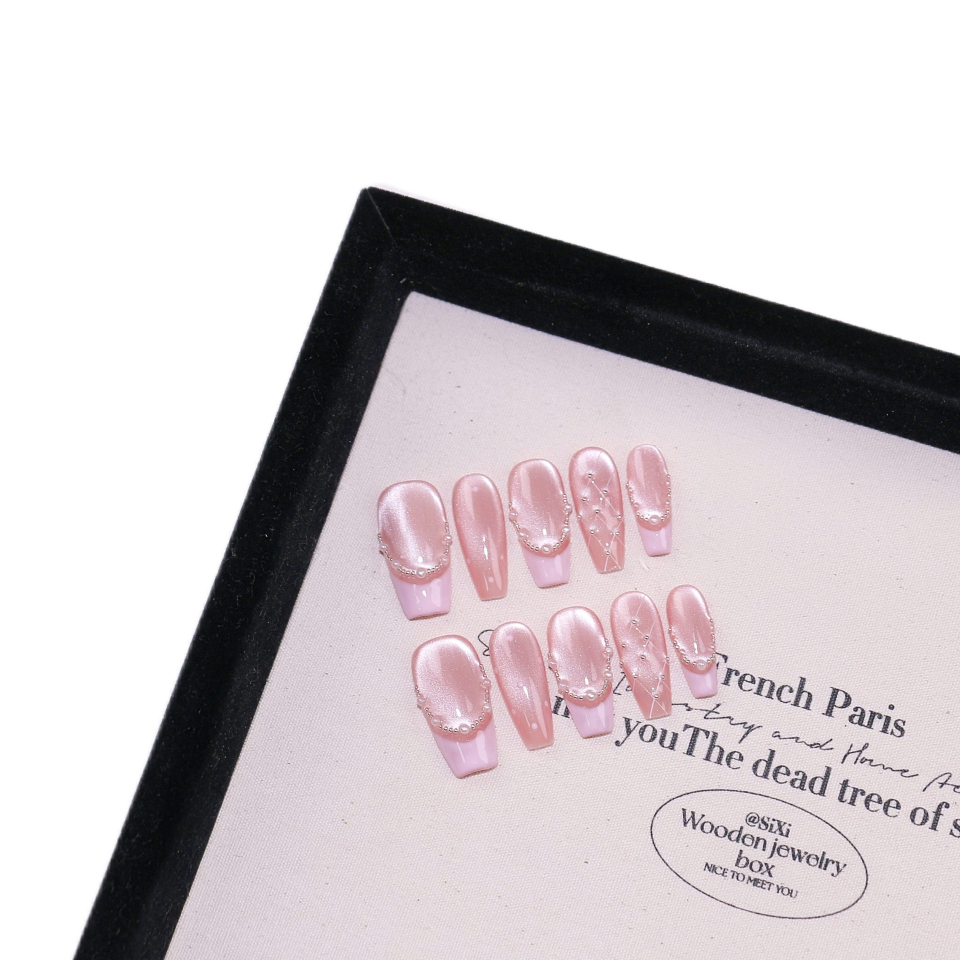 French Pearl Herringbone Cat Eye Detachable Nail Stickers