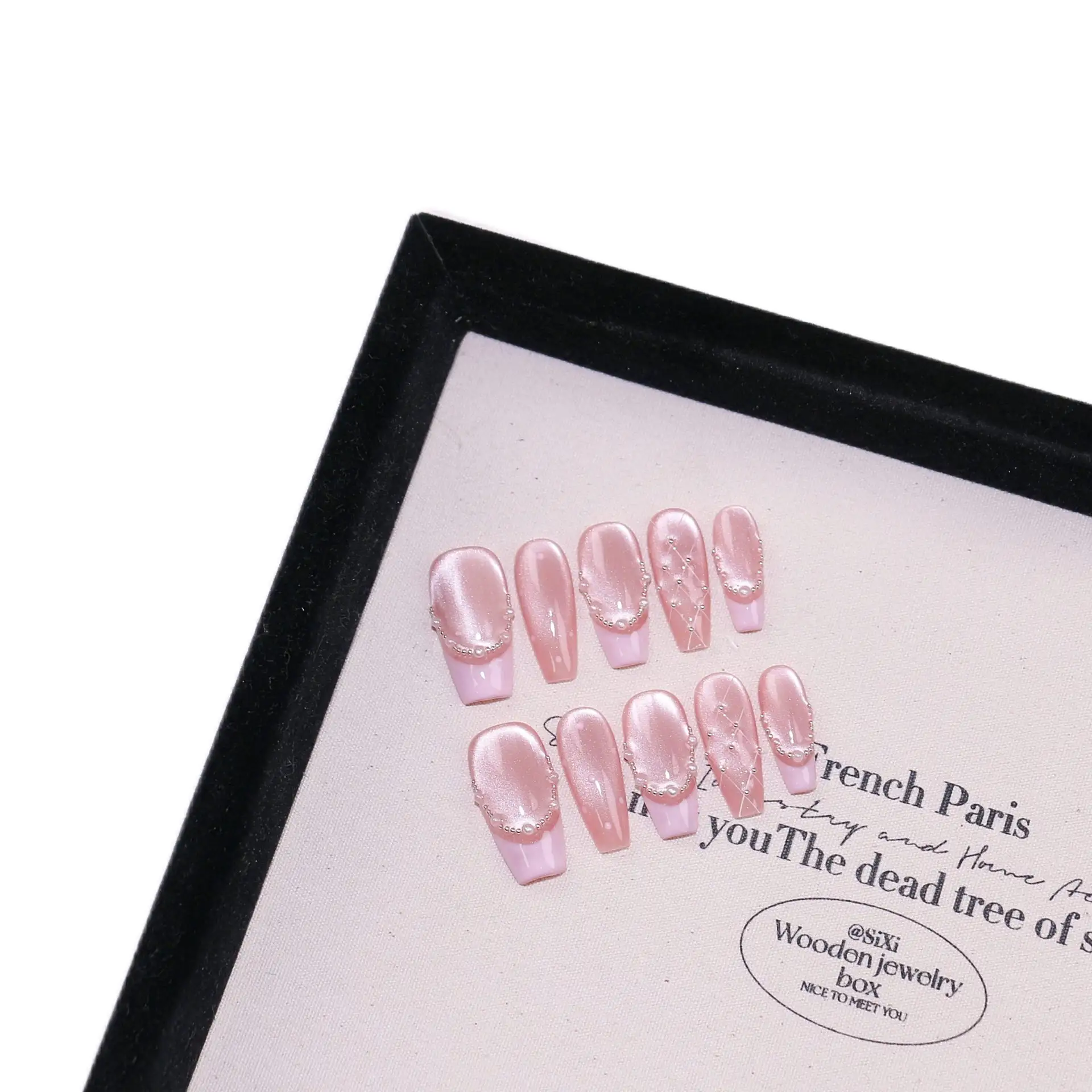 French Pearl Herringbone Cat Eye Detachable Nail Stickers