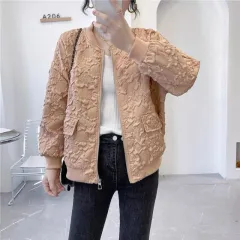 Women's Short Baseball Uniform Women's Jacket Casual Jacket Western Style - Champagne - View 1