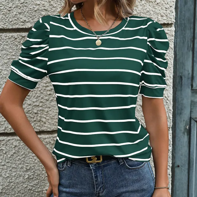 Striped Pullover T shirt Women's Casual Top Dark Green - Shop at LoveMi