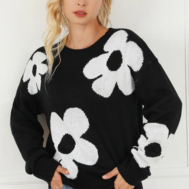 European And American Fashion Floral Print Warm Sweater Woman White - Shop at LoveMi