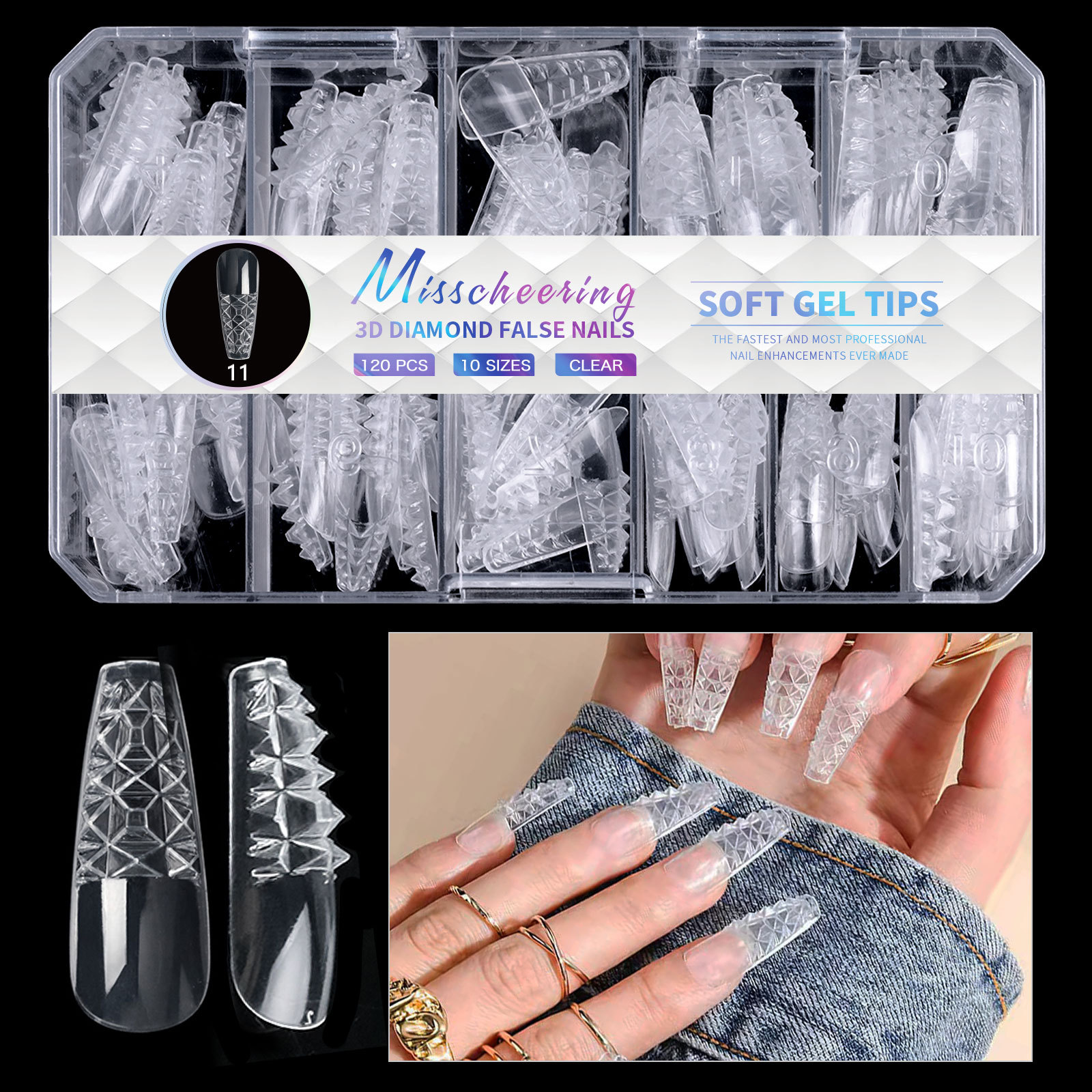 3D Diamond Wear Long Shaping Nail Tip