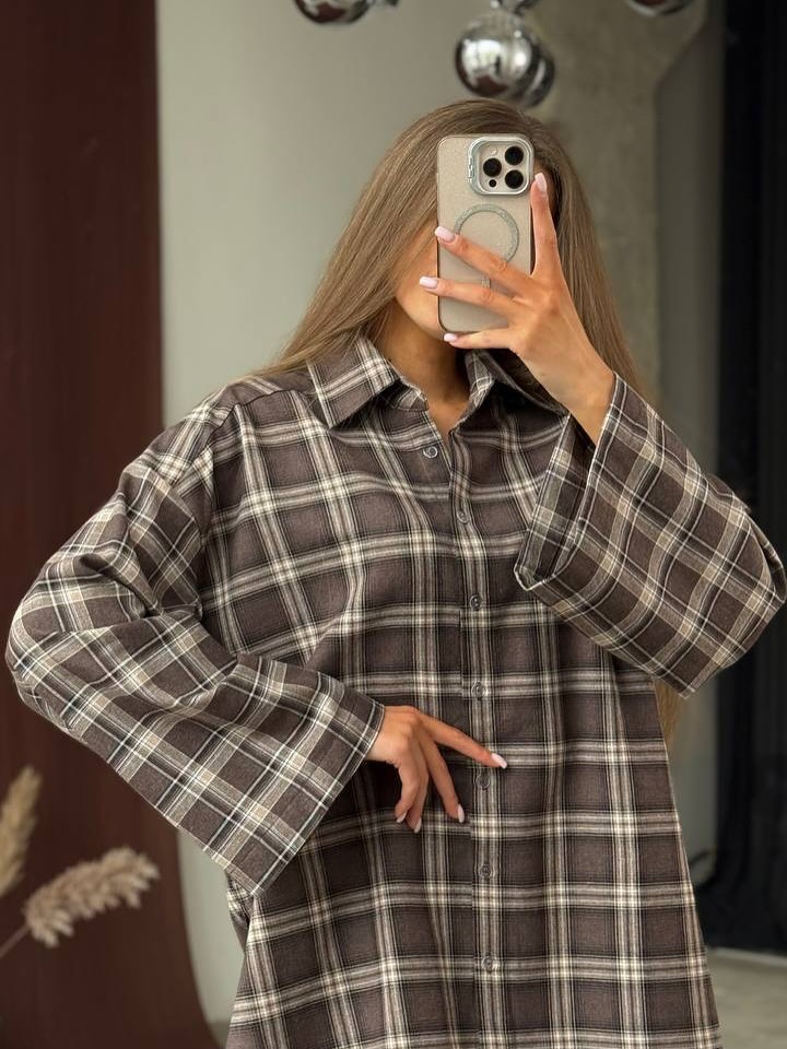 Womens Retro Plaid Shirt Jacket With Long Sleeves