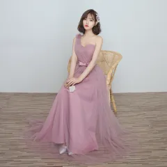 Bridesmaid Dress Long Cameo Brown Mesh Comfortable Thin Satin Bridesmaid Host Dinner Dress - Type A - View 1