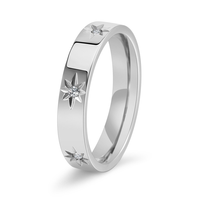 Stainless Steel Women's Five-pointed Star Inlaid Zircon Classic Style Plated 18K