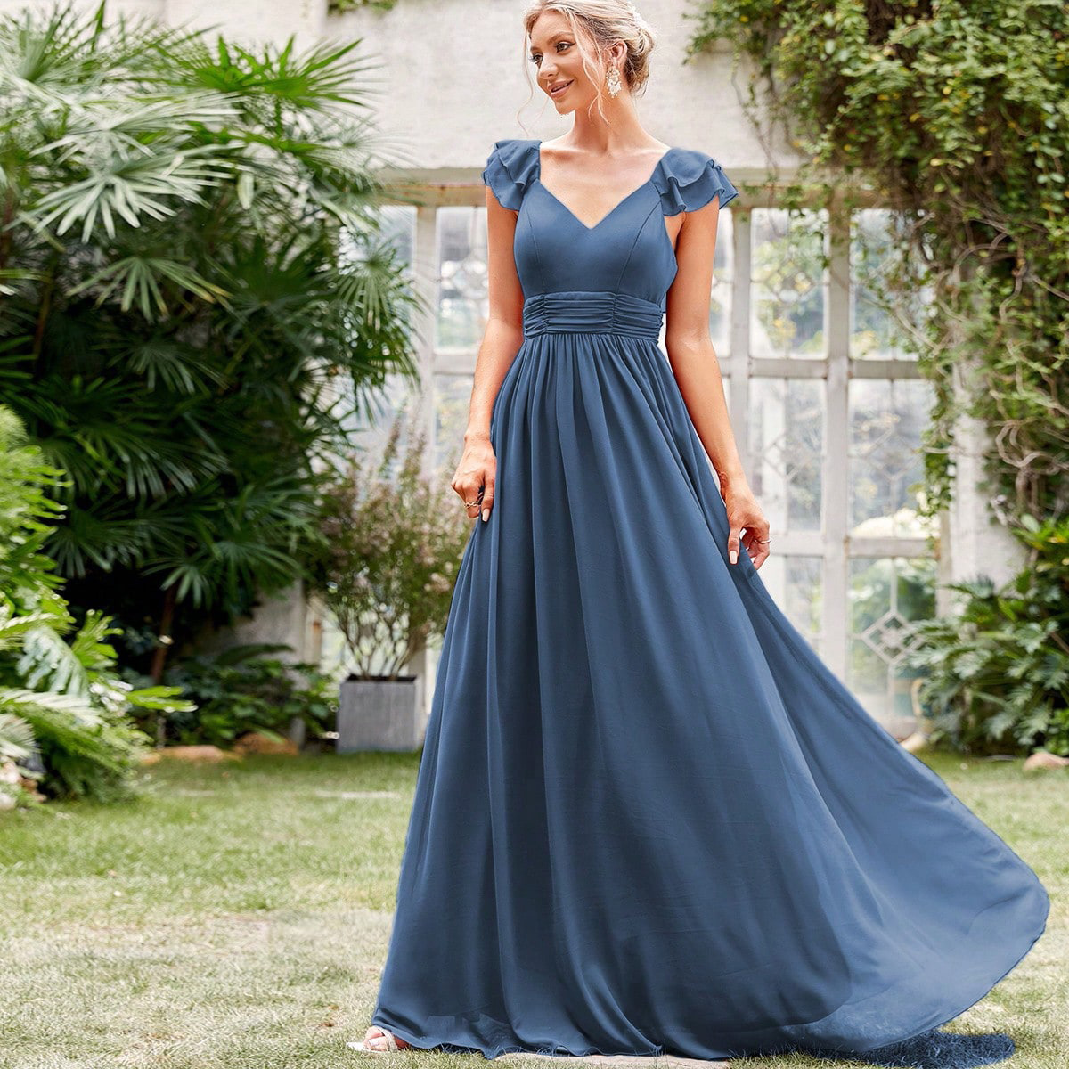 Chiffon Long V neck Formal Cocktail Party Party Evening Dress Blue - Shop at LoveMi