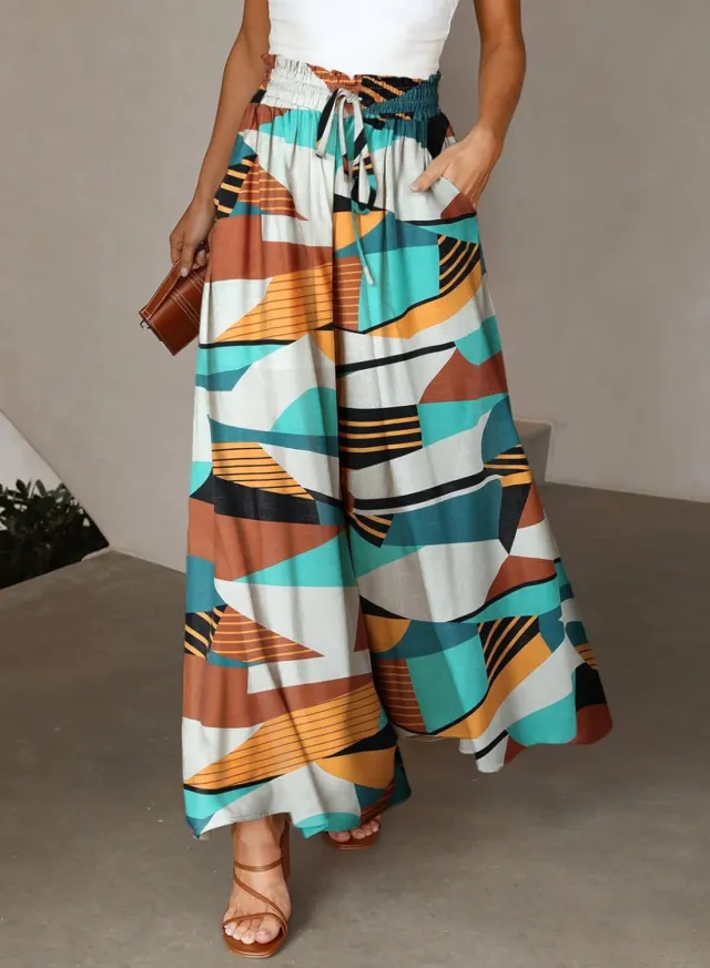 Flowers Printed Wide leg Trousers Summer Casual Straight Pnats For Women Beach Clothing Style 5 - Shop at LoveMi