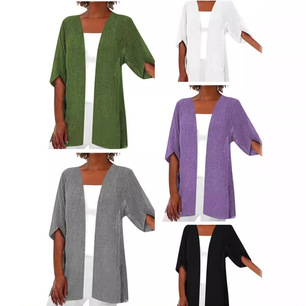 SpringSummer Casual Mid-Sleeve Solid-Color Thin Outerwear Coat