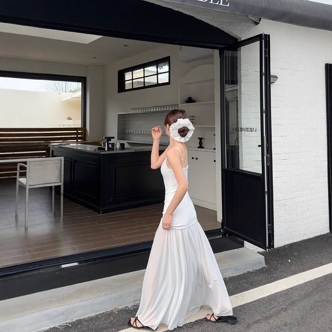 Design Mesh Stitching Suspenders Dress