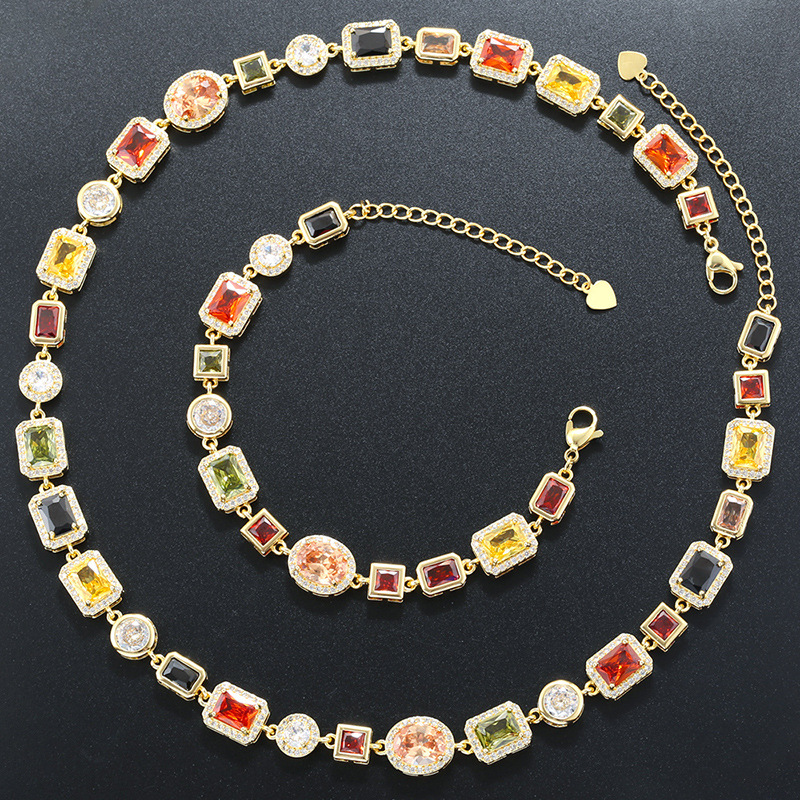 Temperament Entry Lux Diamond Square Bracelet And Necklace Set