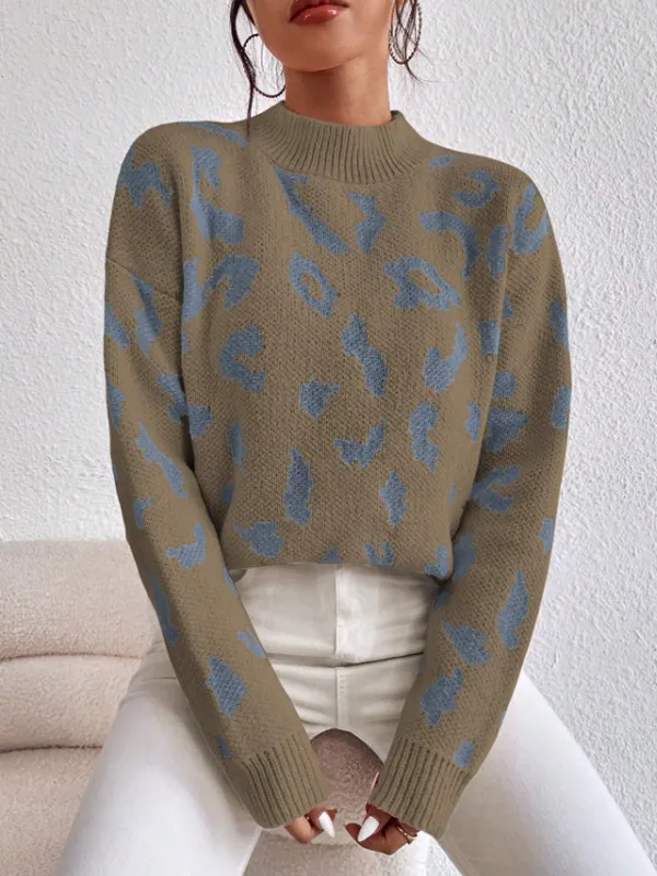 Spring And Autumn Temperament Leopard Print Jacquard Top Camel - Shop at LoveMi