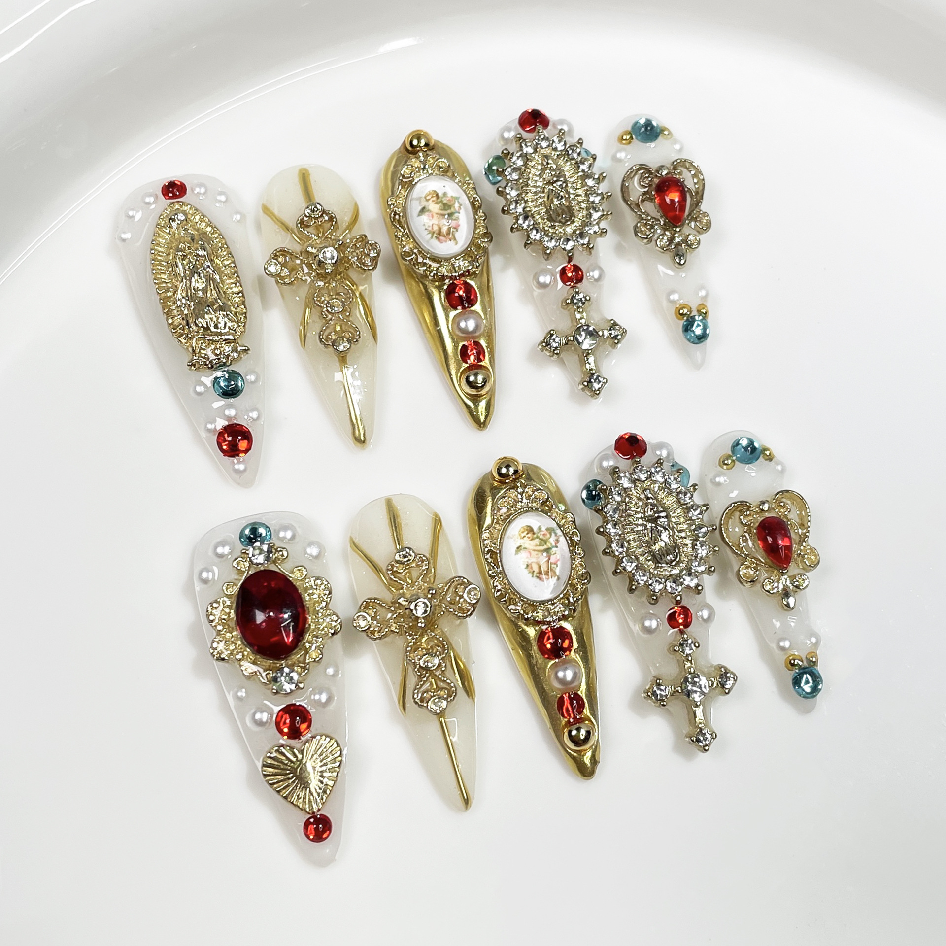 Luxurious Retro Religious Style Long Nail Stickers