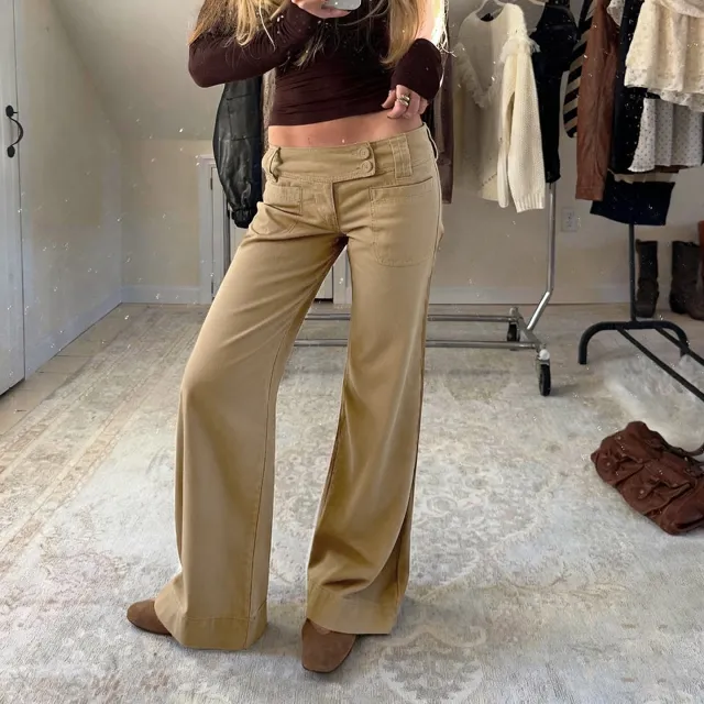 Fashionable Low rise, Figure flattering, Spicy girl style Flared Trousers Khaki - Shop at LoveMi