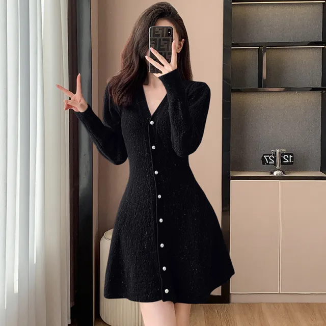 Casual New Year Christmas Shirt Waist tight Temperament Dress Black - Shop at LoveMi