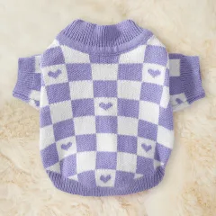 Autumn And Winter Pet Teddy Pomeranian Schnauzer Bichon Small Puppies Cat Autumn Clothes - Purple Checkerboard - View 1