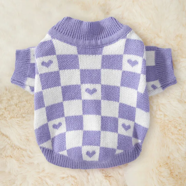 Autumn And Winter Pet Teddy Pomeranian Schnauzer Bichon Small Puppies Cat Autumn Clothes Purple Checkerboard - Shop at LoveMi