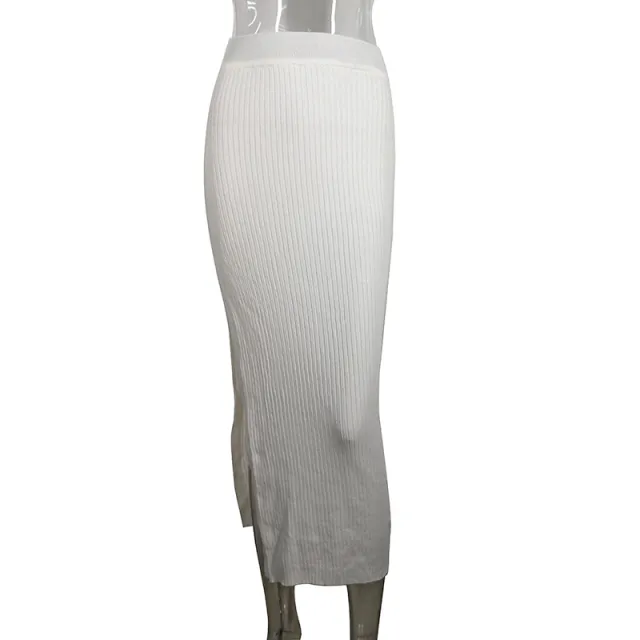 Summer Sexy High Waist Skirt Knitted Slit Skirt Mid length White Sheath Hot White - Shop at LoveMi