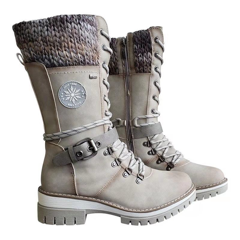 Winter High Square Heel Round Head Sewing Line Plus Size Martin Boots White - Shop at LoveMi