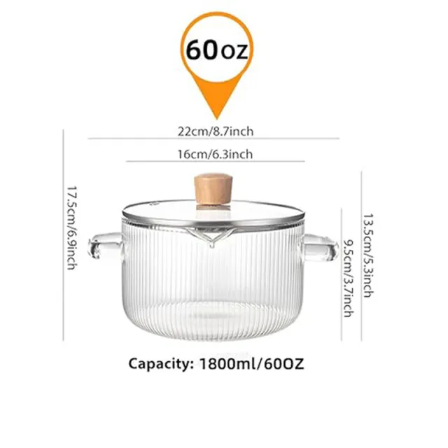 Wooden Bead Top Vertical Pattern Household Kitchenware Nozzle Borosilicate Binaural Glass Pot Nozzle Striped Glass Pot Small - Shop at LoveMi