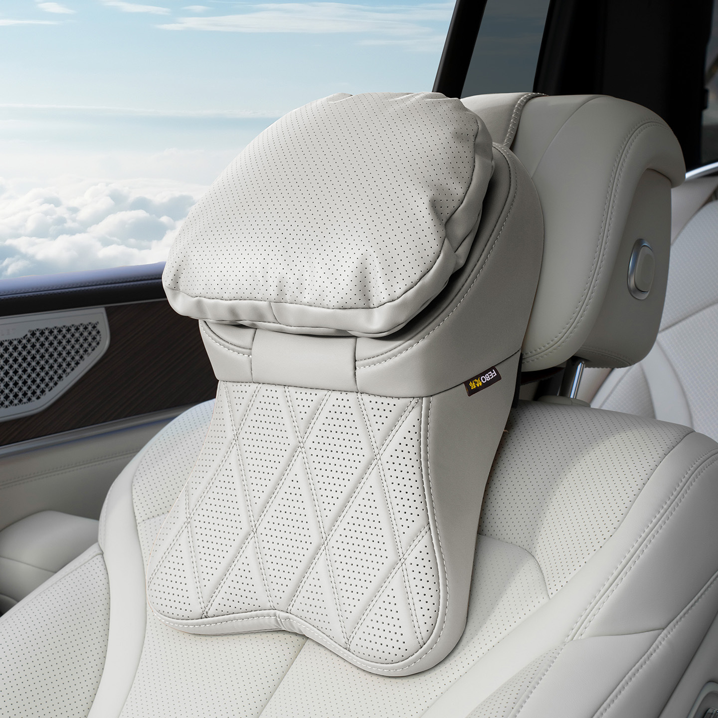 Car Stain-Resistant Leather Headrest Pillow Lumbar Support Cushion For Driving