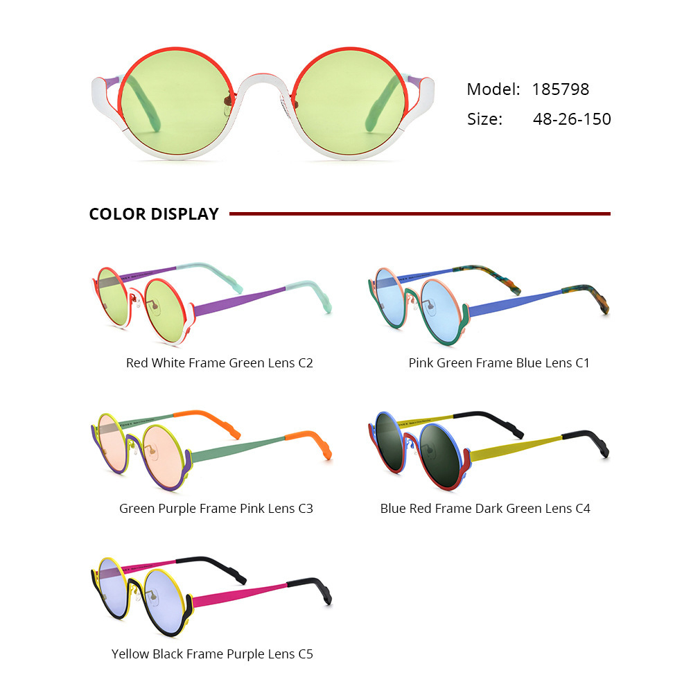 Female Casual Versatile Color Blocked Pure Titanium Round Sunglasses