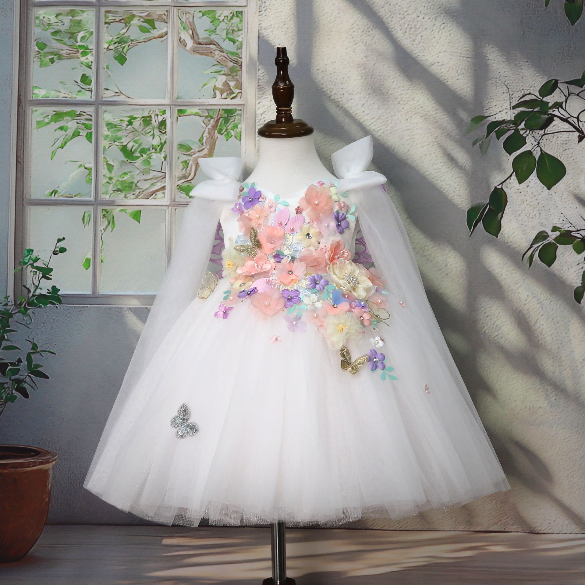 Children's Handmade Applique Dress White