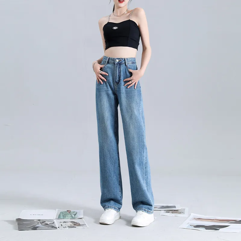 Women's Dark Blue Wide-leg Jeans - Dark Blue