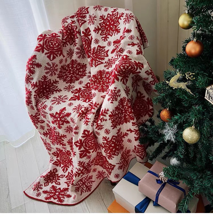 Title 2, Nordic Knitted Snowflake Blanket Decorative Bla...