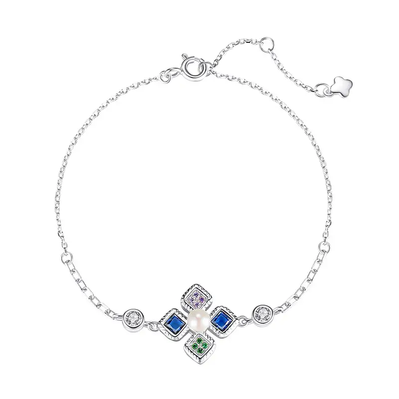 S925 Sterling Silver Light Luxury High-end Diamond-inlaid Natural Freshwater Pearl Bracelet