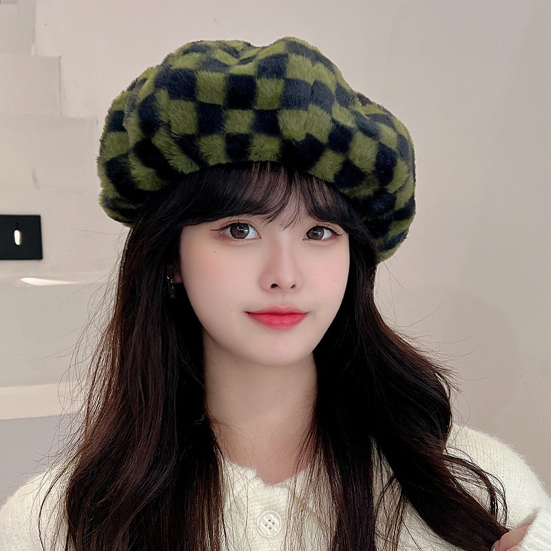 Versatile Warm Checkerboard Plush Beret