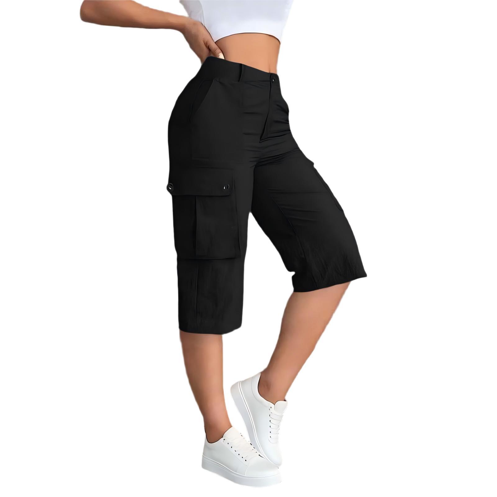 Womens Fashion Solid-Colored Casual Work Pants With Elasticized Back Waist