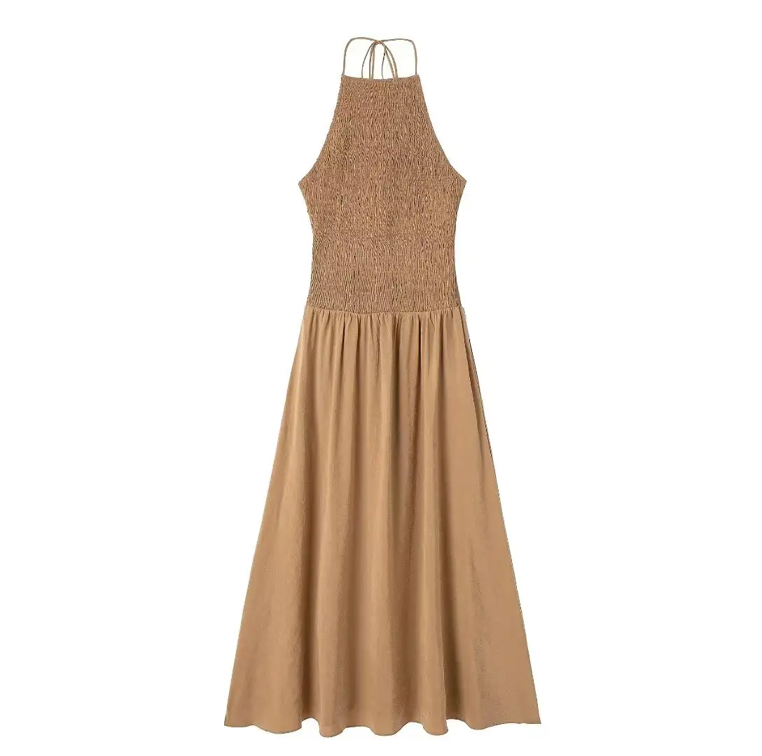 Hanging Collar Backless Vertical Dress Women