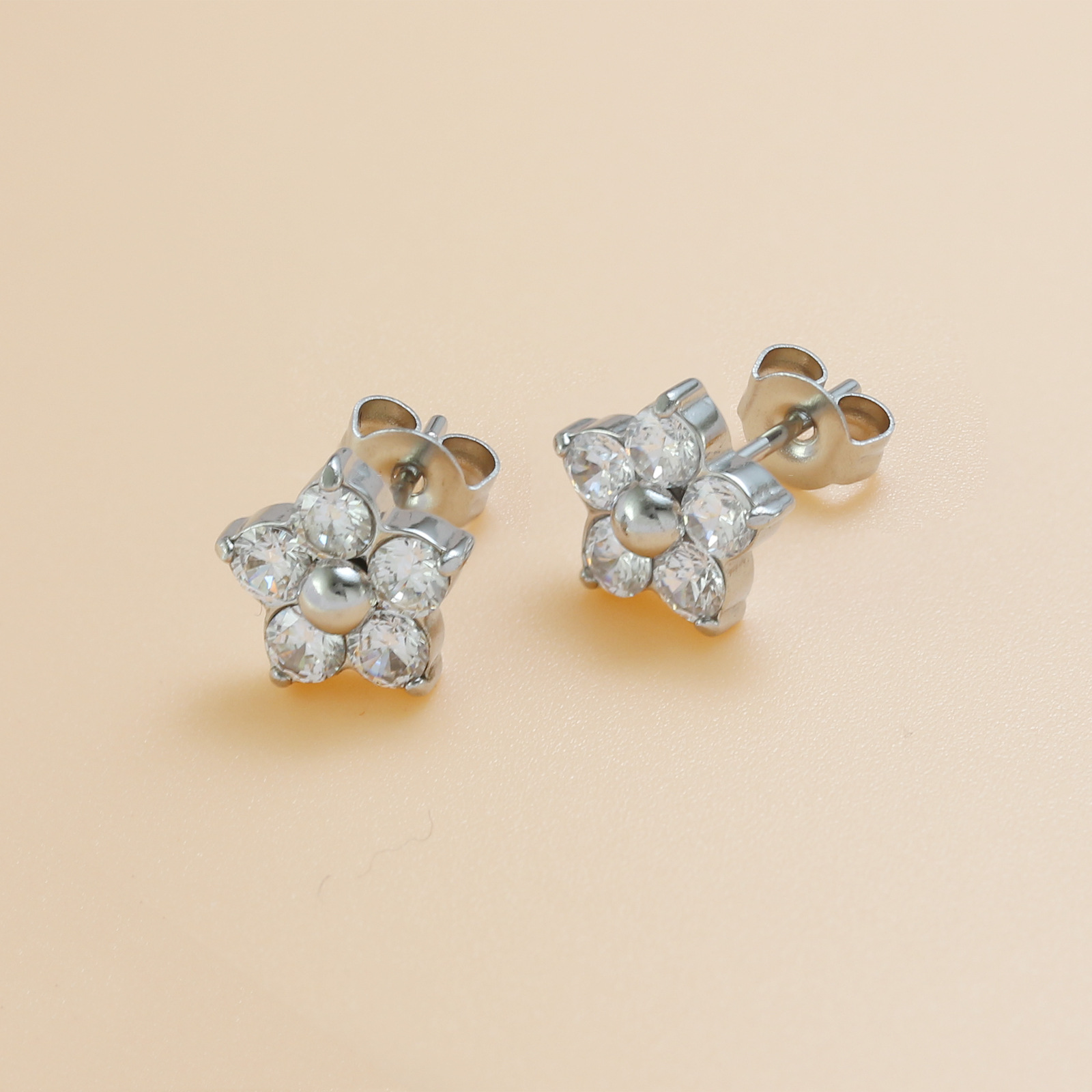 Stainless Steel Plum Zircon Stud Earrings