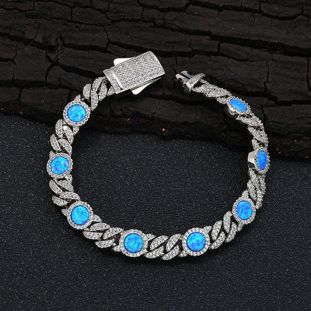 Blue Gemstone Cuban Chain Bracelet, picture 4 of 4