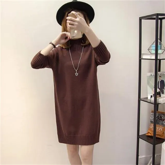 Loose Mid length Women's Knitted Dress Coffee - Shop at LoveMi